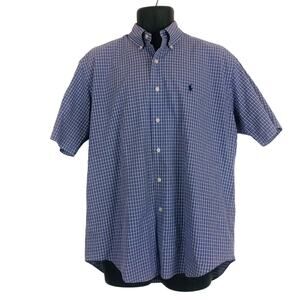 Ralph Lauren Men's‎ Blue Classic Fit Check Short Sleeve Button-Down Shirt Size L